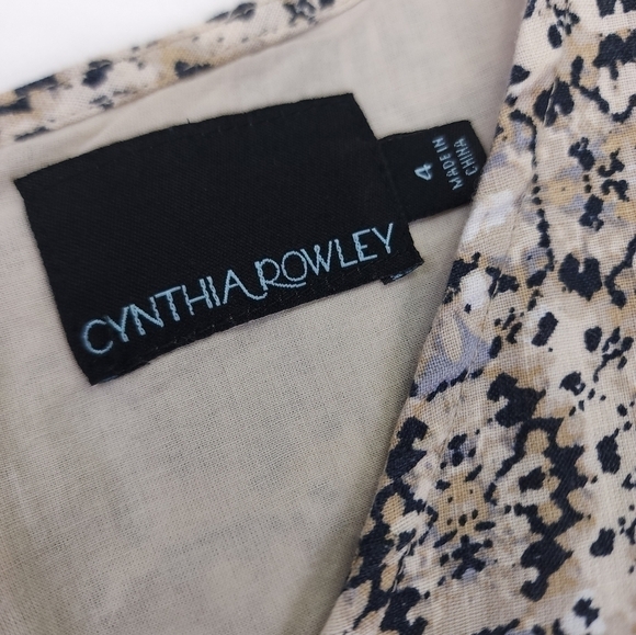CYNTHIA ROWLEY Anthropologie Linen Cream Gray Print Dress Sz 4 - Picture 9 of 11